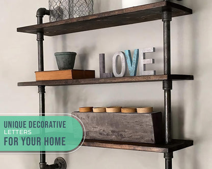 “LOVE” Decorative Wooden Letters – Large Wood Letters for Wall Décor in Rustic Blue, White and Grey – Rustic Home Decoration for Living Room - Rustic Home Décor Accents – Farmhouse Decor