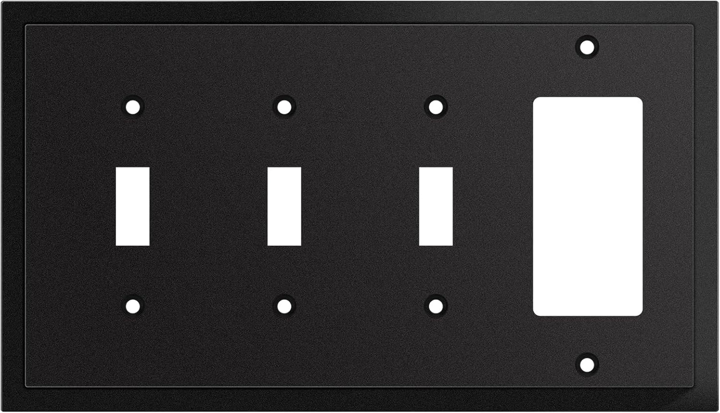 Modern Edge Decorative Wall Plate Switch Plate Outlet Cover, Durable Solid Zinc Alloy (Triple Toggle/Single Decorator, Matte Black)