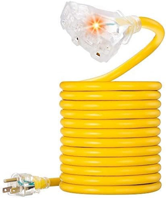 Outdoor Extension Cord 15 Ft, VCZHS UL Listed Heavy Duty Extension Cord 12 Gauge Extension Cord Outdoor SJTW Lighted Triple Outlet Extension Cord 12AWG 15 Amp,1875 Watts,12/3 Extension Cord 3 Prong