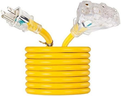 Outdoor Extension Cord 15 Ft, VCZHS UL Listed Heavy Duty Extension Cord 12 Gauge Extension Cord Outdoor SJTW Lighted Triple Outlet Extension Cord 12AWG 15 Amp,1875 Watts,12/3 Extension Cord 3 Prong