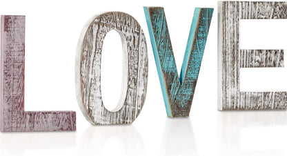 “LOVE” Decorative Wooden Letters – Large Wood Letters for Wall Décor in Rustic Blue, White and Grey – Rustic Home Decoration for Living Room - Rustic Home Décor Accents – Farmhouse Decor
