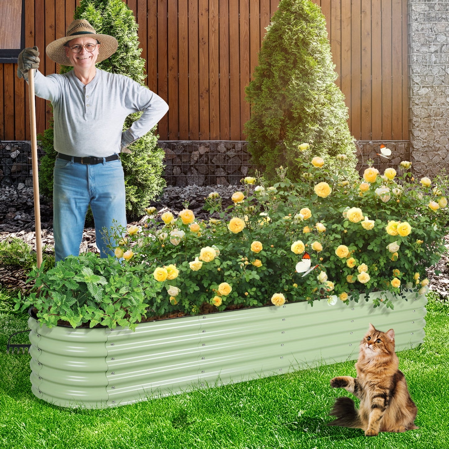 9-In-1 Modular Metal Raised Garden Bed, 89"L X 18"W X 17"H Outdoor Planter Box for Vegetables, Flowers, Herbs, Green