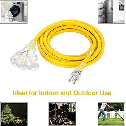 Outdoor Extension Cord 15 Ft, VCZHS UL Listed Heavy Duty Extension Cord 12 Gauge Extension Cord Outdoor SJTW Lighted Triple Outlet Extension Cord 12AWG 15 Amp,1875 Watts,12/3 Extension Cord 3 Prong